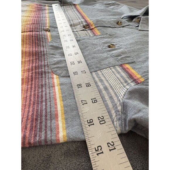 Vans Men's Short Sleeve Striped Button-Up Shirt M Blue Linen Blend Skater Skate - Picture 7 of 8